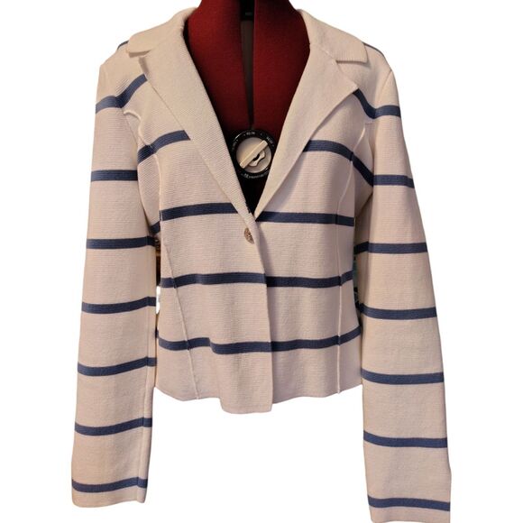 Rachel Zoe Blue Stripe Thick Cotton Long Sleeve Cardigan Sweater Size M......... - Picture 1 of 8